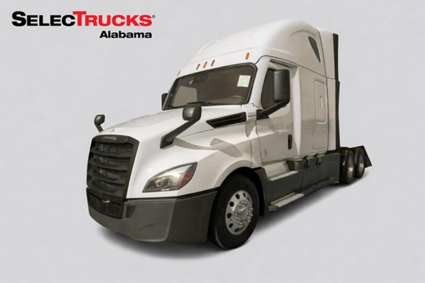 Truck image showing a white 2023 Freightliner Cascadia 126 conventional sleeper with cab and aerodynamic design.
