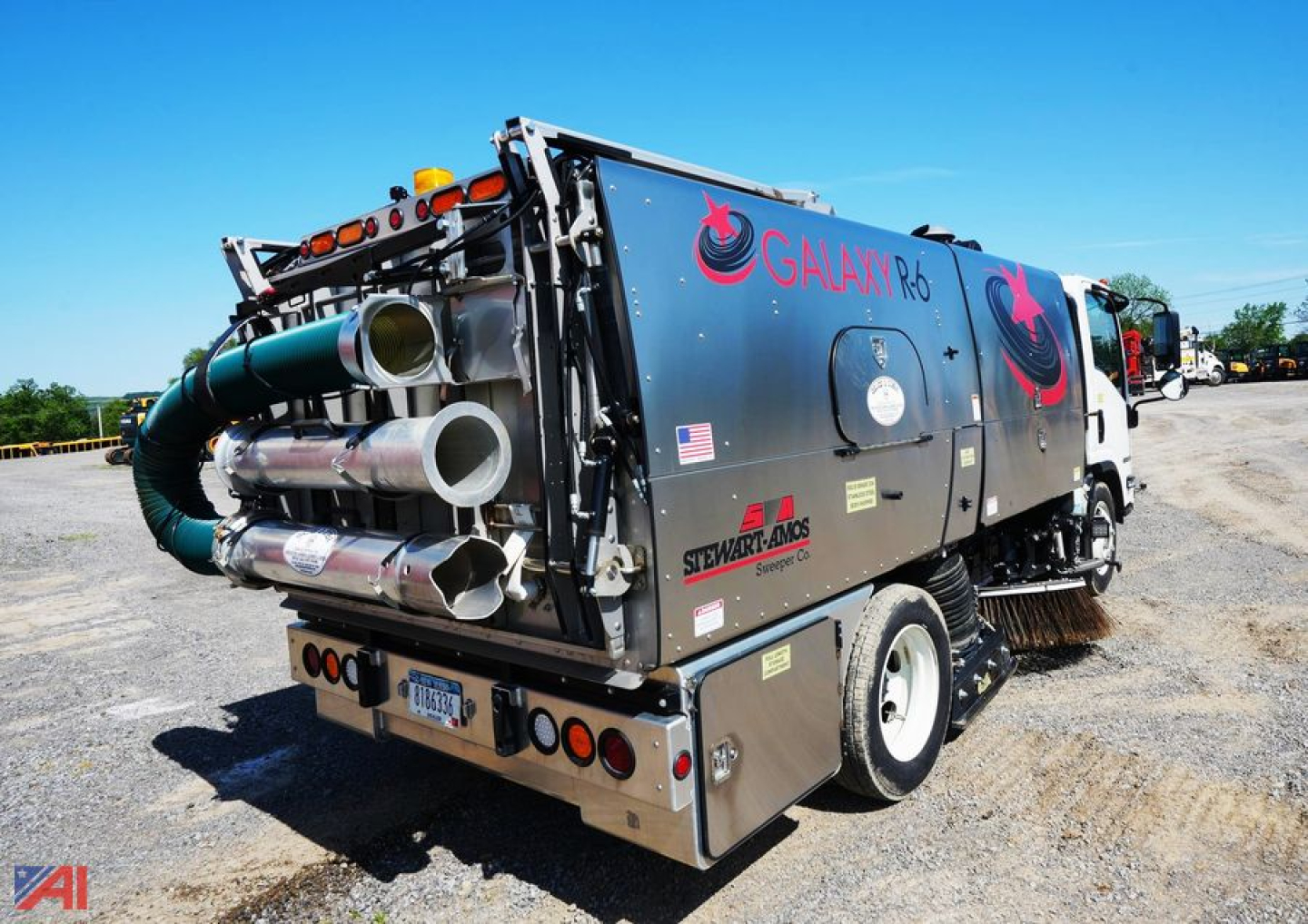 Isuzu NNR Galaxy R6 street sweeper rear view showing Galaxy R6 branding and equipment fittings
