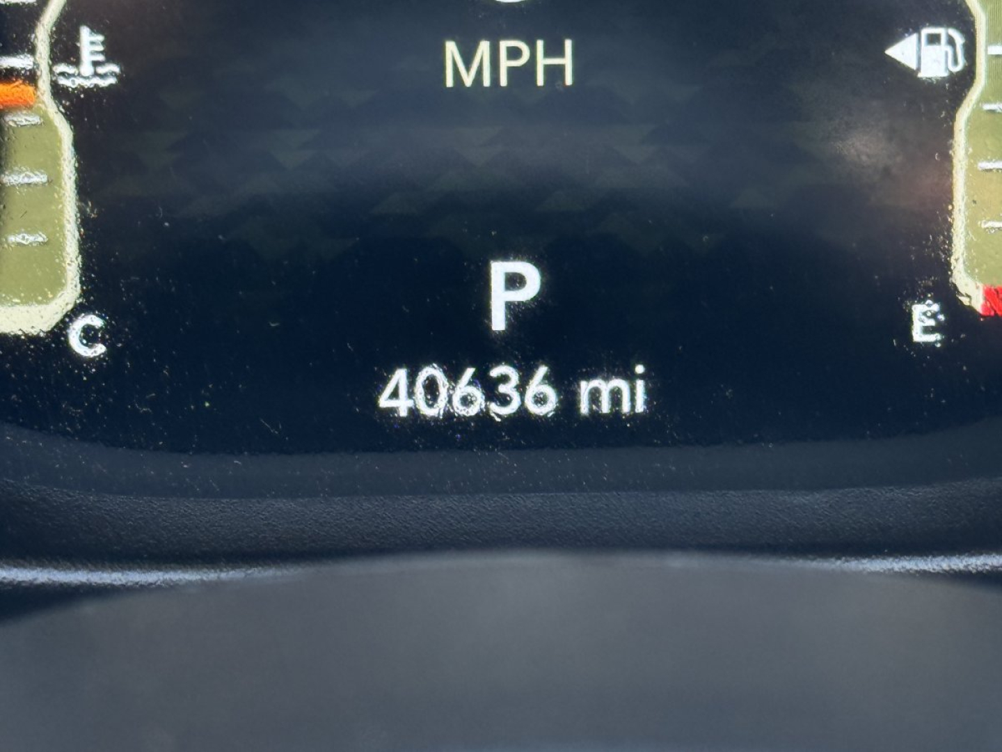 Jeep Gladiator instrument cluster showing P gear and odometer reading 40636 mi