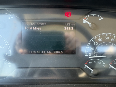 Dashboard display of a 2026 Volvo VHD64B300 showing Total Miles 362.3 and Chassis ID NR 710409 with date Friday 12/12/2025 and time 11:22 am.