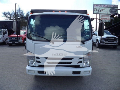 Isuzu NPR/NRR cab front view with large windshield and grille; dealership logo watermark across center.