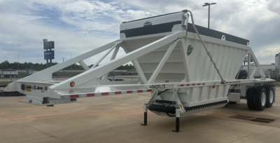 Armor Lite SBD40 air trailer skeleton showing front hitch and dual-axle dump trailer with white frame and black top rail.