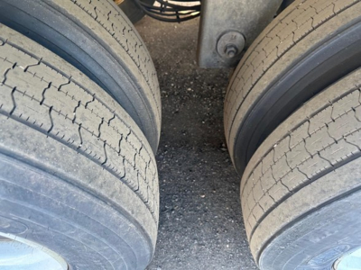Rear dual trailer tires mounted on a Hyundai air ride dry van showing tread and gap between tires
