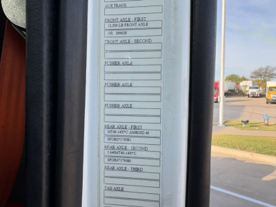 Volvo truck door sticker showing axle specifications such as Front Axle - First 12,500 LB, Rear Axle - First 6,804 LB etc.