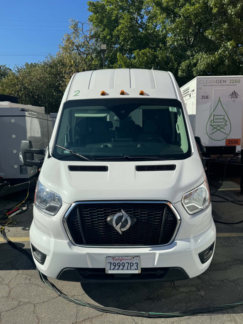 Ford Transit 350 HD XLT front view showing grille emblem and California license plate 79997P3.