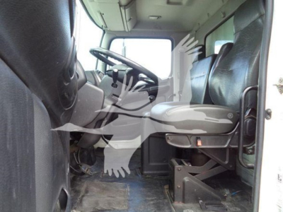 Interior cabin of a 2019 Hino 268a refrigerated truck showing driver seat and dashboard area.