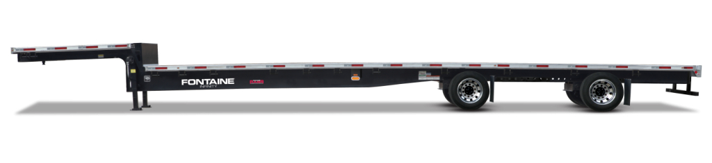 Fontaine 53' combo drop deck trailer side view showing rear axle and tires with Fontaine branding.