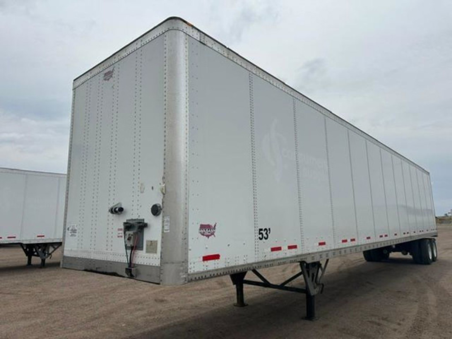 A 2016 Wabash box trailer/van shown from the front-left side with a raised nose, silver exterior, and a 53' length marking near the bottom side.