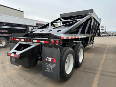 Trailer: 2027 CPS Air Ride Light Weight Bottom Dump, electric taillights, dual rear axles, black frame, white wheels, LPs logo mudflaps.