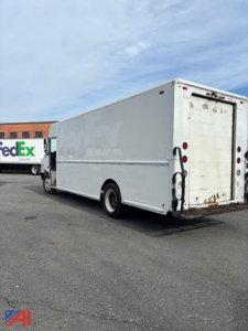 International 1652SC step van rear view showing cargo area and back doors.