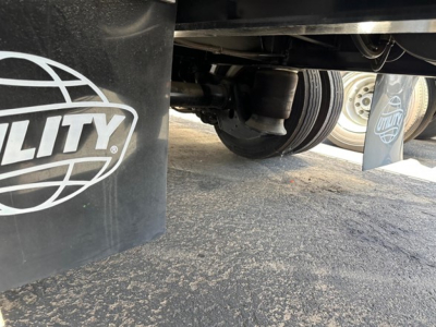Trailer undercarriage showing dual wheels and underside components of a Utility 4000Ae Combo Drop Deck.