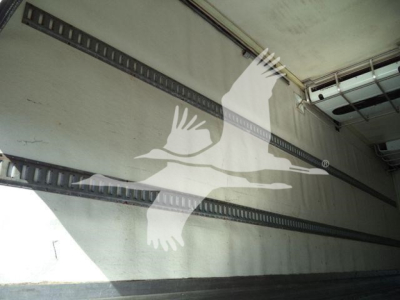 Freightliner M2 106 truck interior side wall with E-Track rails and overhead ceiling; overlay watermark with birds logo from listing.