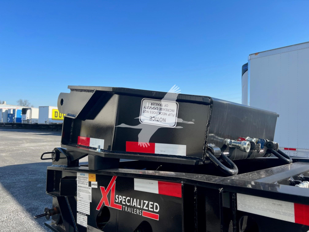 XL Specialized Trailers flip neck classic narrow double drop expandable trailer showing MD36FB-488 stock number and branding.