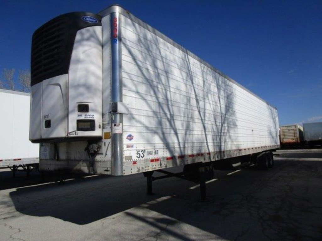 Utility reefer trailer 53 ft with Thermo King APU front cooling unit showing refrigeration trailer and VIN 1UYVS2534DU618114.