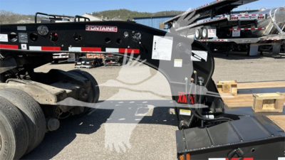 Fontaine Renegade XN20 lowboy trailer frame showing hitch and hydraulic components with Fontaine branding.