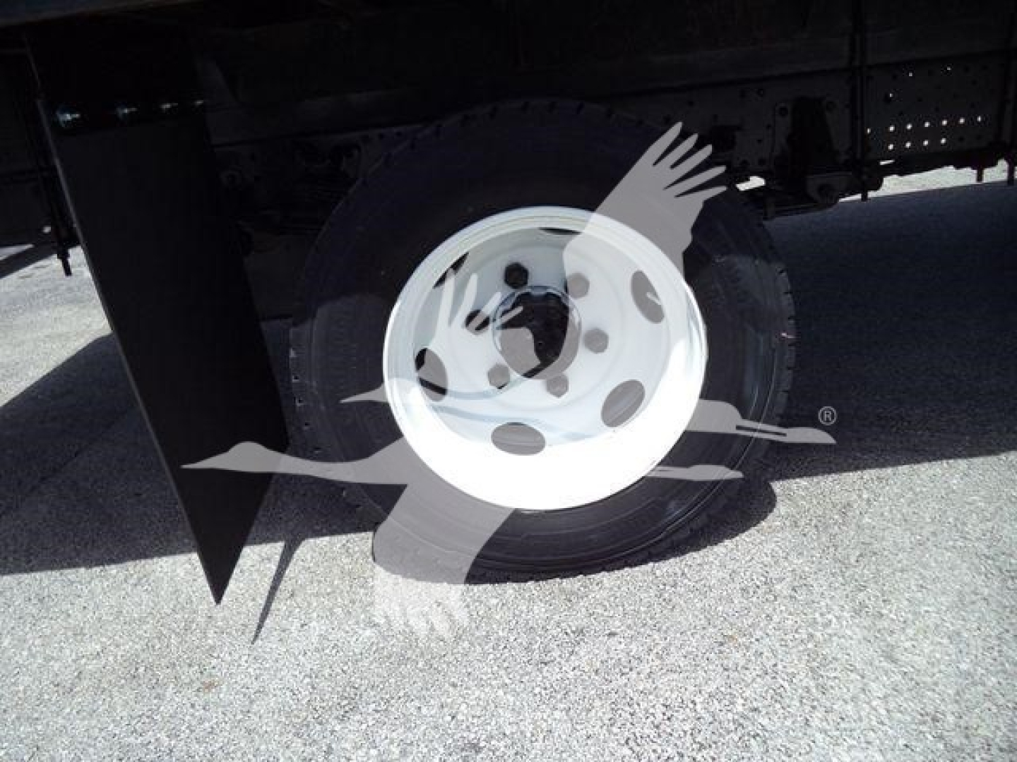 Isuzu NRR wheel and undercarriage view showing front wheel and partial chassis