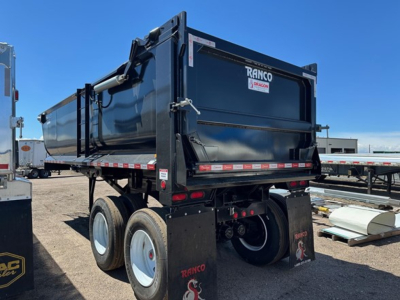 Ranco Anvil Steel Quarter Frame End Dump trailer showing RANCO logo on tailgate and dual rear wheels.
