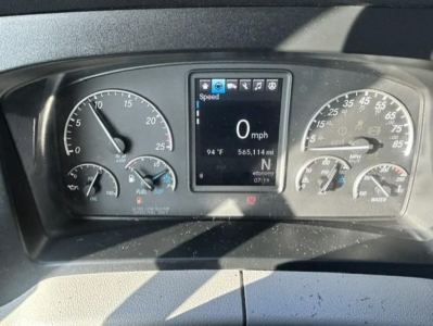 Dashboard of a 2022 Freightliner Cascadia 126 showing speedometer, tachometer, and central digital display with 0 mph and 94°F ambient reading.
