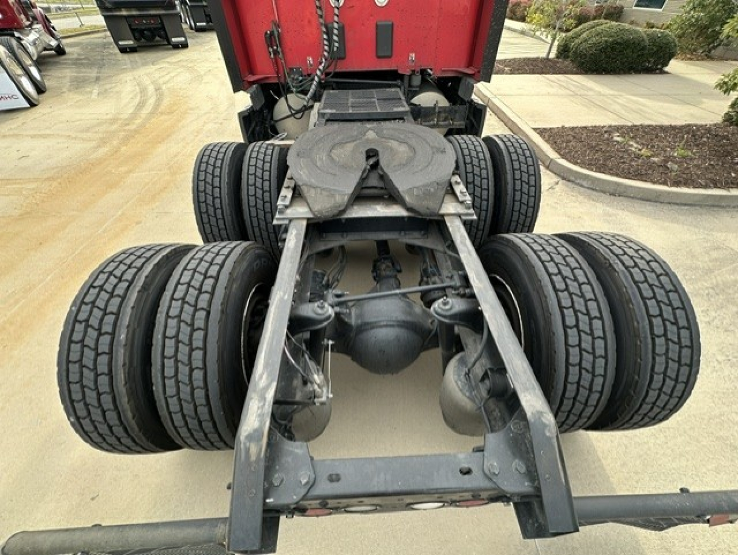 Kenworth T680 chassis showing rear axles and fifth wheel mounting area.