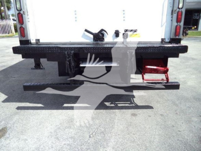 Rear view of 2019 Hino 195 refrigerated truck showing back bumper and access steps.