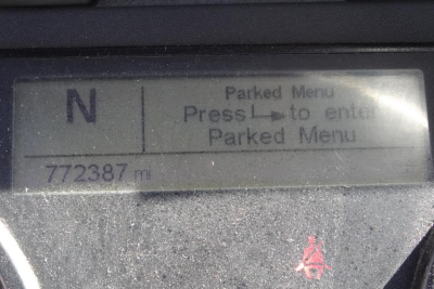 Dash display showing N gear with Parked Menu message and odometer reading 772387 miles.