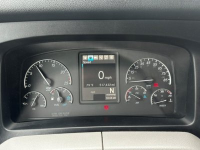 Truck instrument cluster display showing speedometer at 0 mph, with gauges for oil, fuel, axle, and coolant. Center digital display shows 'Speed 0 mph' and 'N' gear, outside temp 79°F, 517,432 miles. Right gauge cluster includes RPM, air p