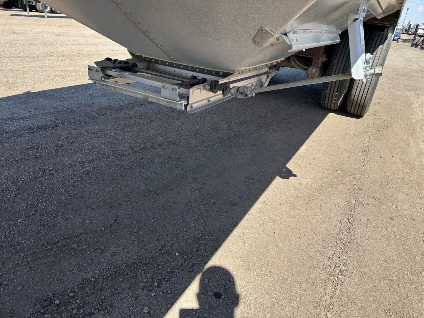Timpte hopper trailer underside showing connection hitch and rear support with 72-inch sides label not visible.