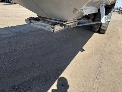 Timpte hopper trailer underside showing connection hitch and rear support with 72-inch sides label not visible.