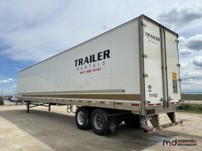 53' dry van trailer with 'TRAILER RENTALS' branding on the side, dual rear axles, white exterior, vendor logo near back, VIN and lot numbers not visible, trailer in an outdoor lot.