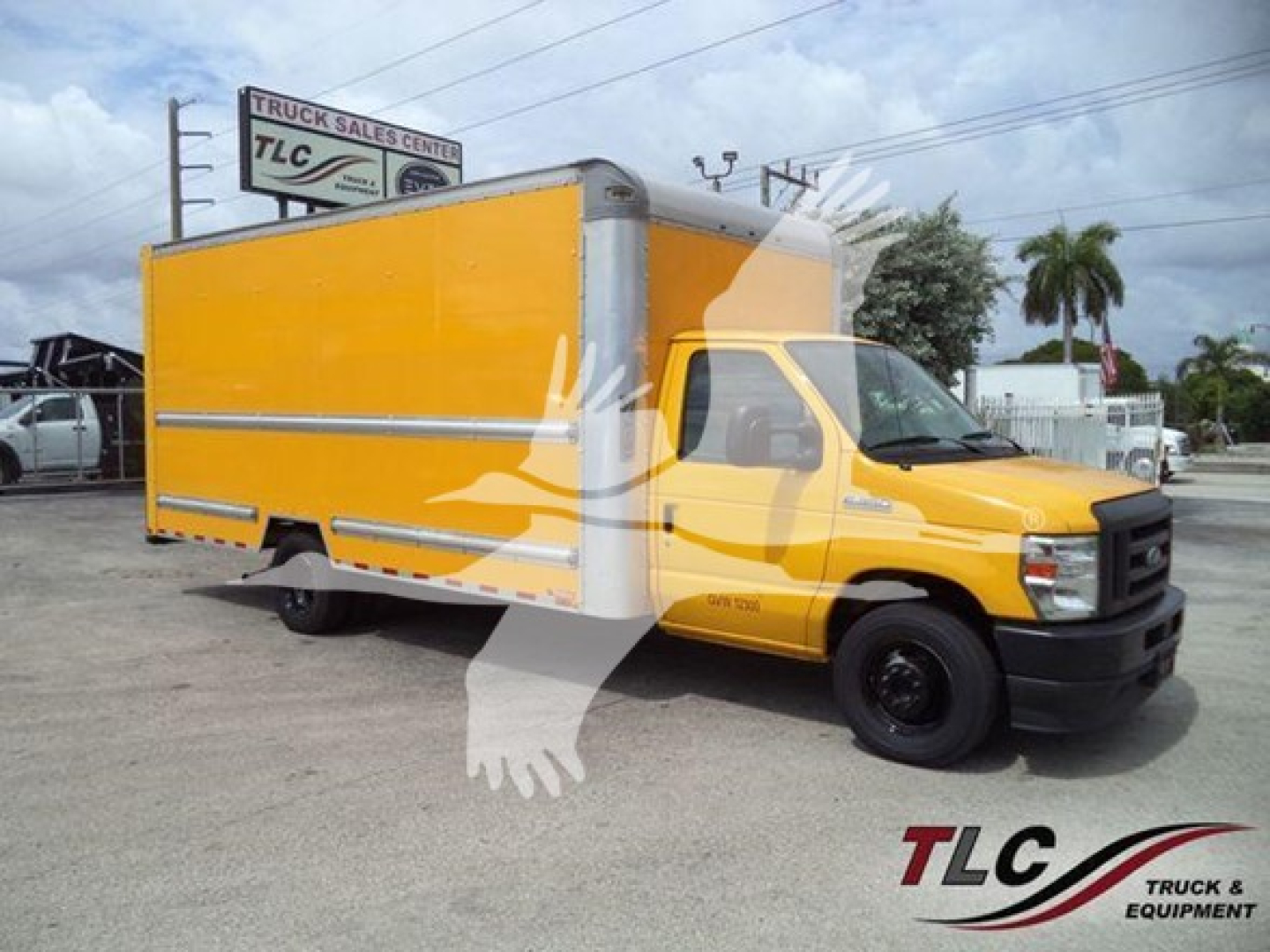 Ford E-350 box truck with yellow cab and large yellow box side profile.