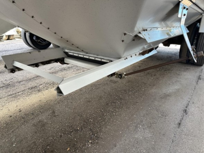 Hopper trailer undercarriage showing frame and support beams of a 2015 Timpte Super Hopper.