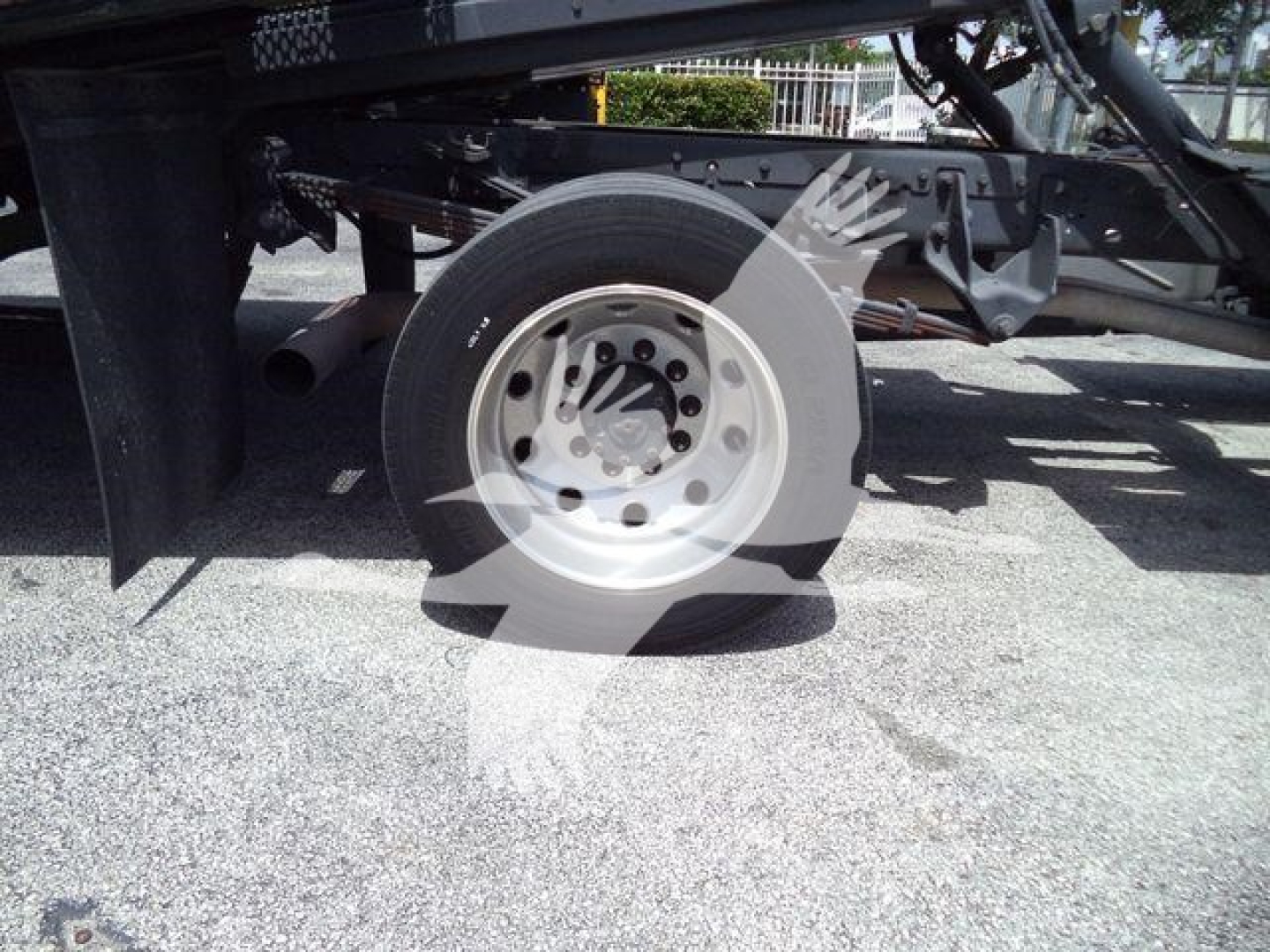 Ram 5500 truck wheel and undercarriage view showing single rear wheel and suspension components.