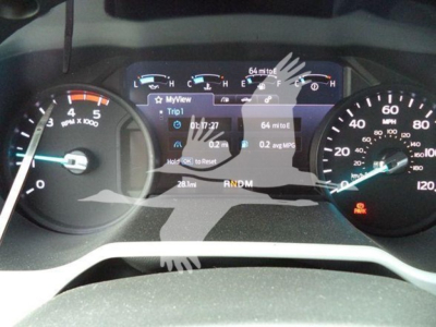 Dashboard view of 2024 Ford F750 truck showing instrument cluster and digital display with MyView Trip1 data.