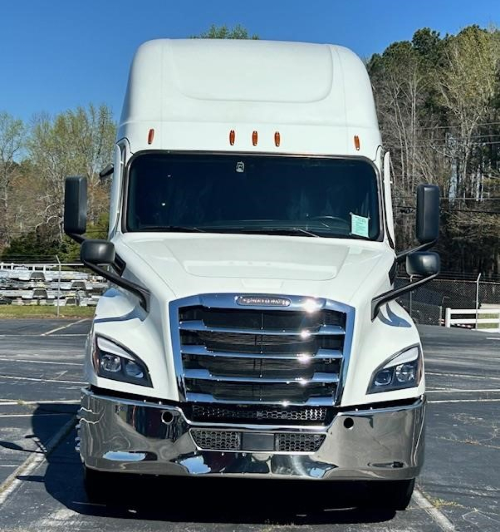Freightliner Cascadia 126 truck front view showing front grille, headlights, and chrome bumper.