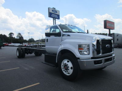 Ford F-750 SD cab chassis showing front and side view with chassis frame and wheels.