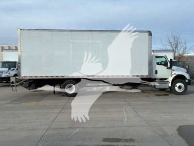 Box truck from a side view showing a large rectangular cargo box on a cab chassis.