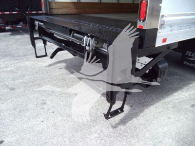 Truck underrun protection and hydraulic lift system on a 2019 International 4300 box truck tail area