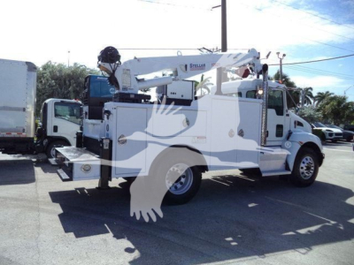 Kenworth T270 service truck with crane arm and utility compartments shown in profile