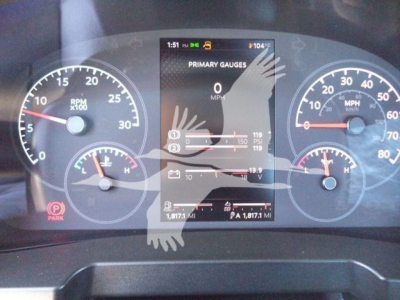 Dashboard of a 2025 Kenworth T280 showing gauges and digital display with primary gauge cluster and truck indicators.