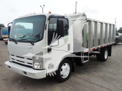 Isuzu NQR dump truck in-service showing cab and dump bed with JALE5W16XE7901273 VIN visible