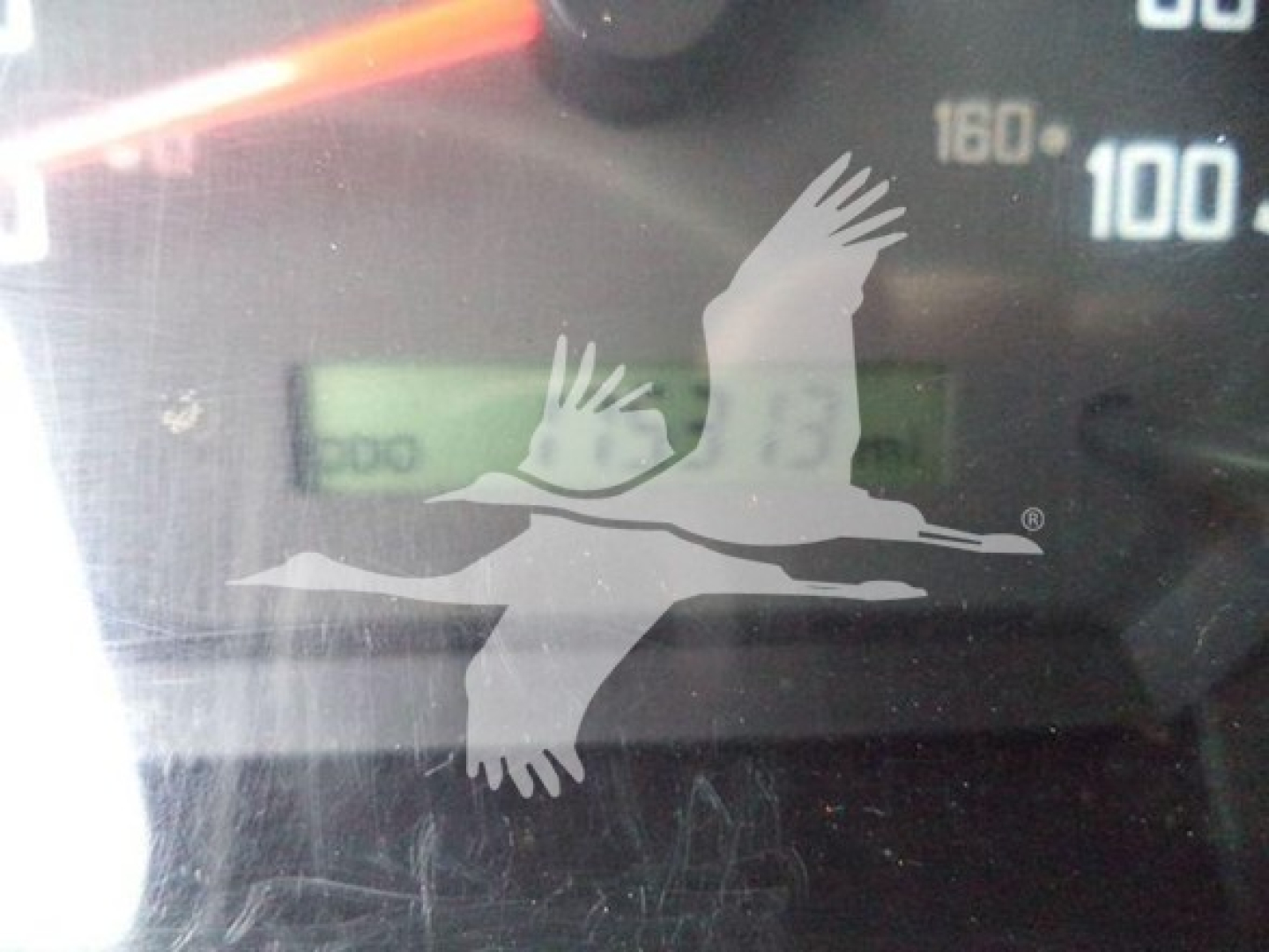 Isuzu NPR gauge cluster showing speedometer with numbers up to 160 and an overlay watermark obscuring center display.
