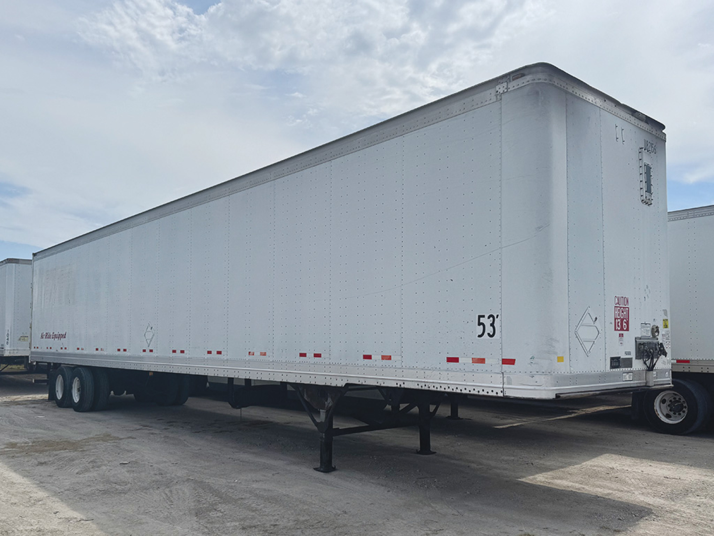 Great Dane aluminum van trailer Showing exterior with 53' length marking and landing gear.
