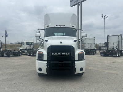Front view of a white 2022 Mack AN42T truck showing grille with MACK badge, large bumper, and side mirrors.
