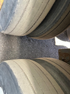 Trailer tires and dual axle wheel area showing tread and sidewalls on a Hyundai air ride dry van.