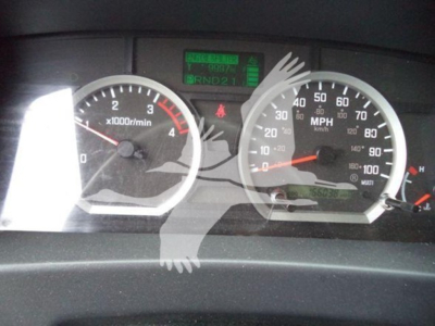 Isuzu NQR instrument cluster showing tachometer up to 4x1000 r/min and speedometer up to 100 mph; digital display with BRN02 and warning icons behind glass.