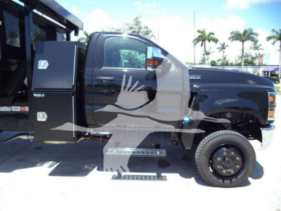 2023 International CV rolloff truck side view showing cab and tool compartment