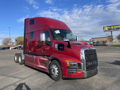Mack PR64T76H tractor truck in red, side view with sleeper cab and front grille.
