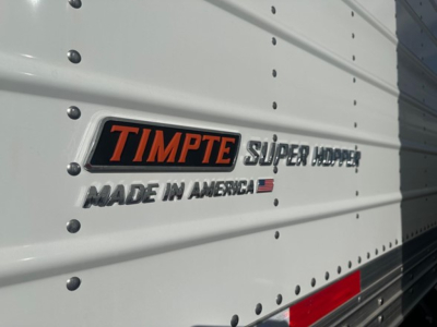 Timpt e Super Hopper logo on trailer side showing MADE IN AMERICA and orange TIMPTE text