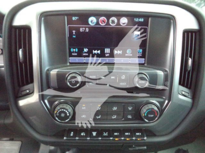 Chevrolet Silverado 6500HD dashboard center console showing touchscreen infotainment system and climate controls.