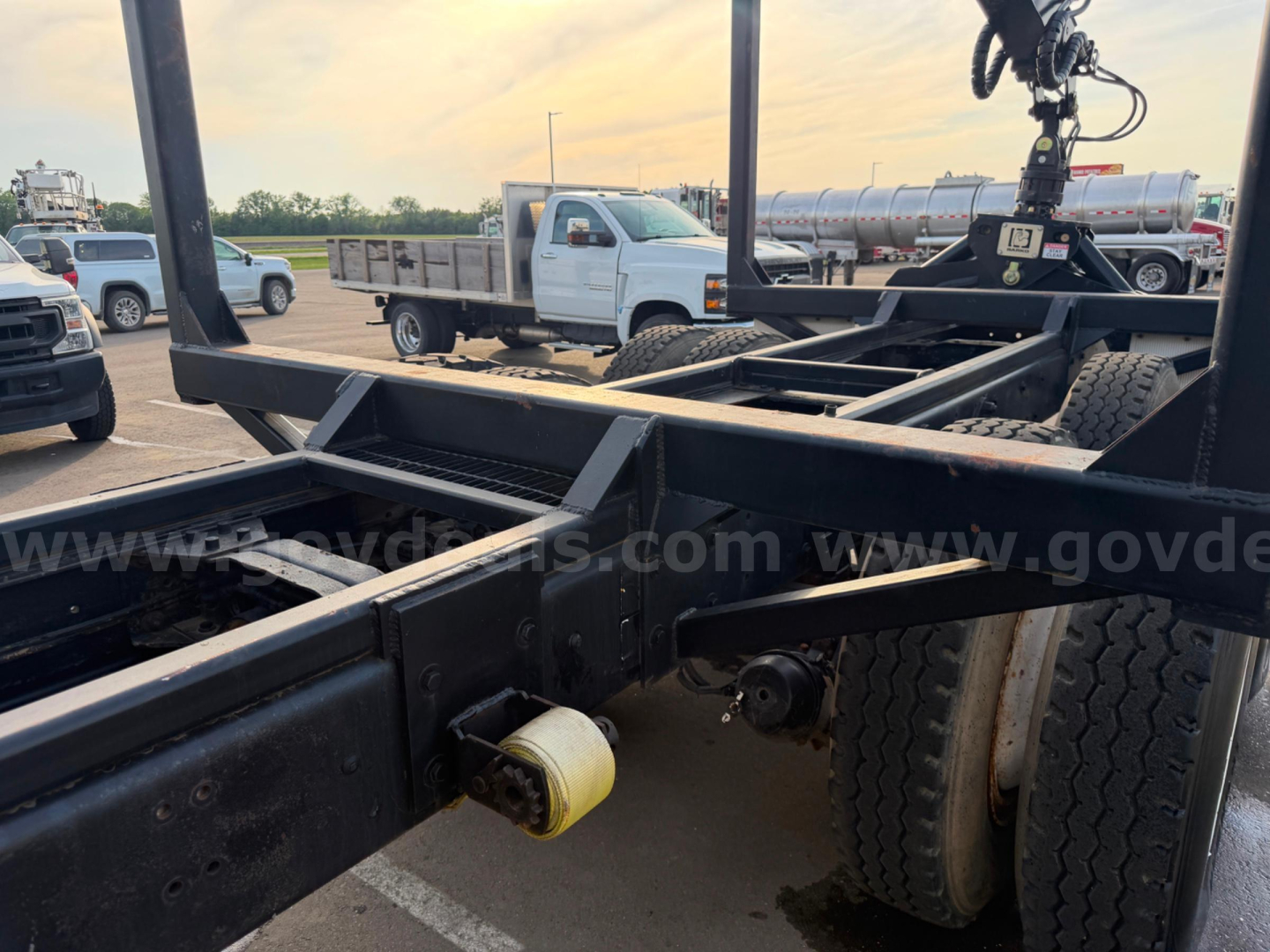 Mack CV713 chassis/frame view showing hitch and component attachments